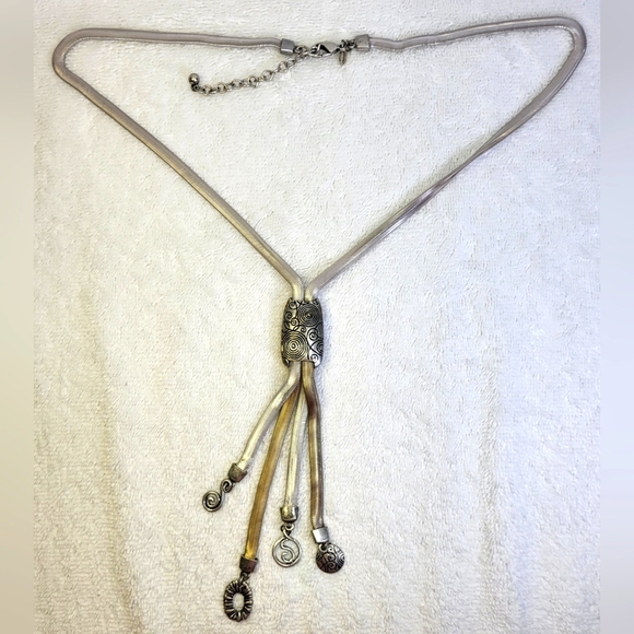 CHICO'S Brass and Silver Metallic Drop Charm Necklace - Picture 3 of 6